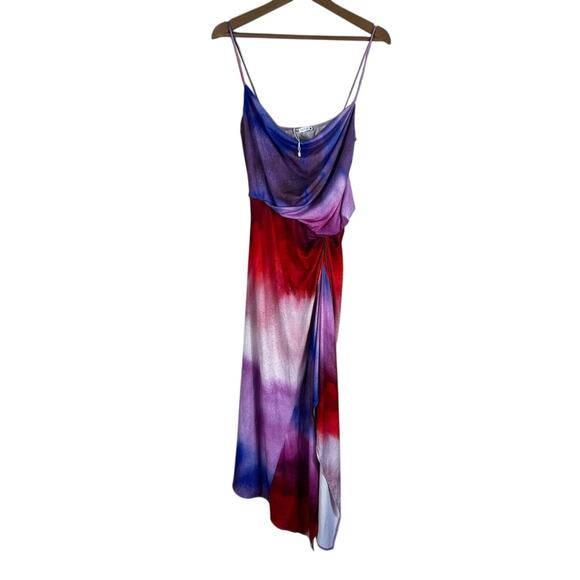Zara Maxi Dress Womens S Multicolor Tie Dye Draped Ruched Slit Beachy Evening - Picture 2 of 7